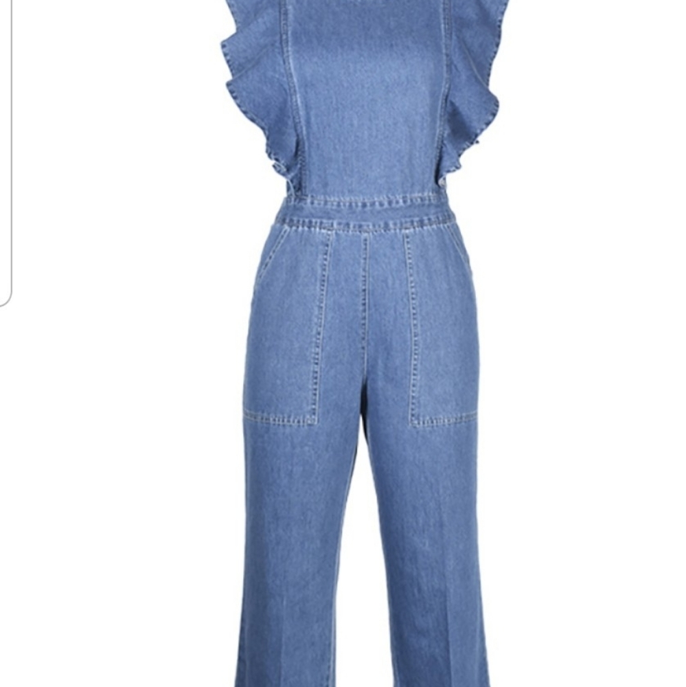 Denim ruffle jumpsuit